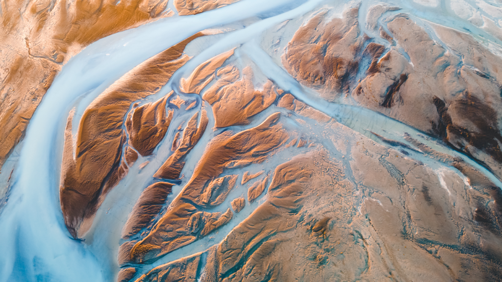 Aerial view of glacial rivers